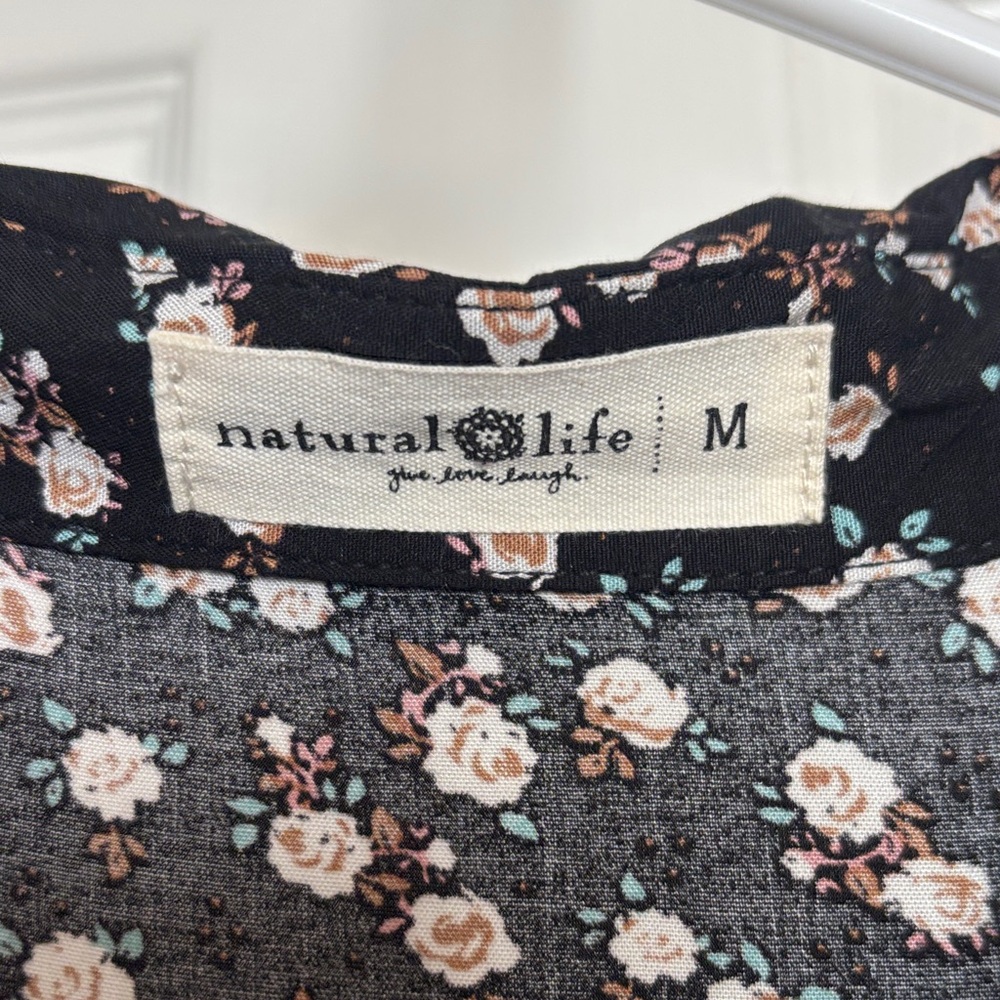Natural Life Black and Cream Floral Short Sleeve Dress - Only worn once